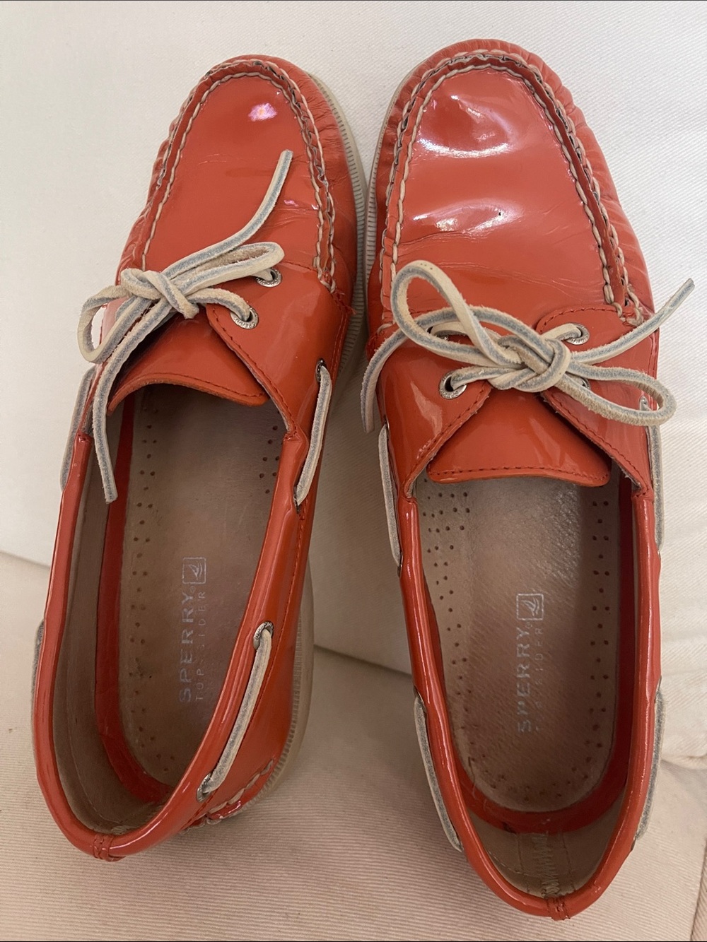 Sperry Women's Patent Moccasin Boat Shoes in Coral